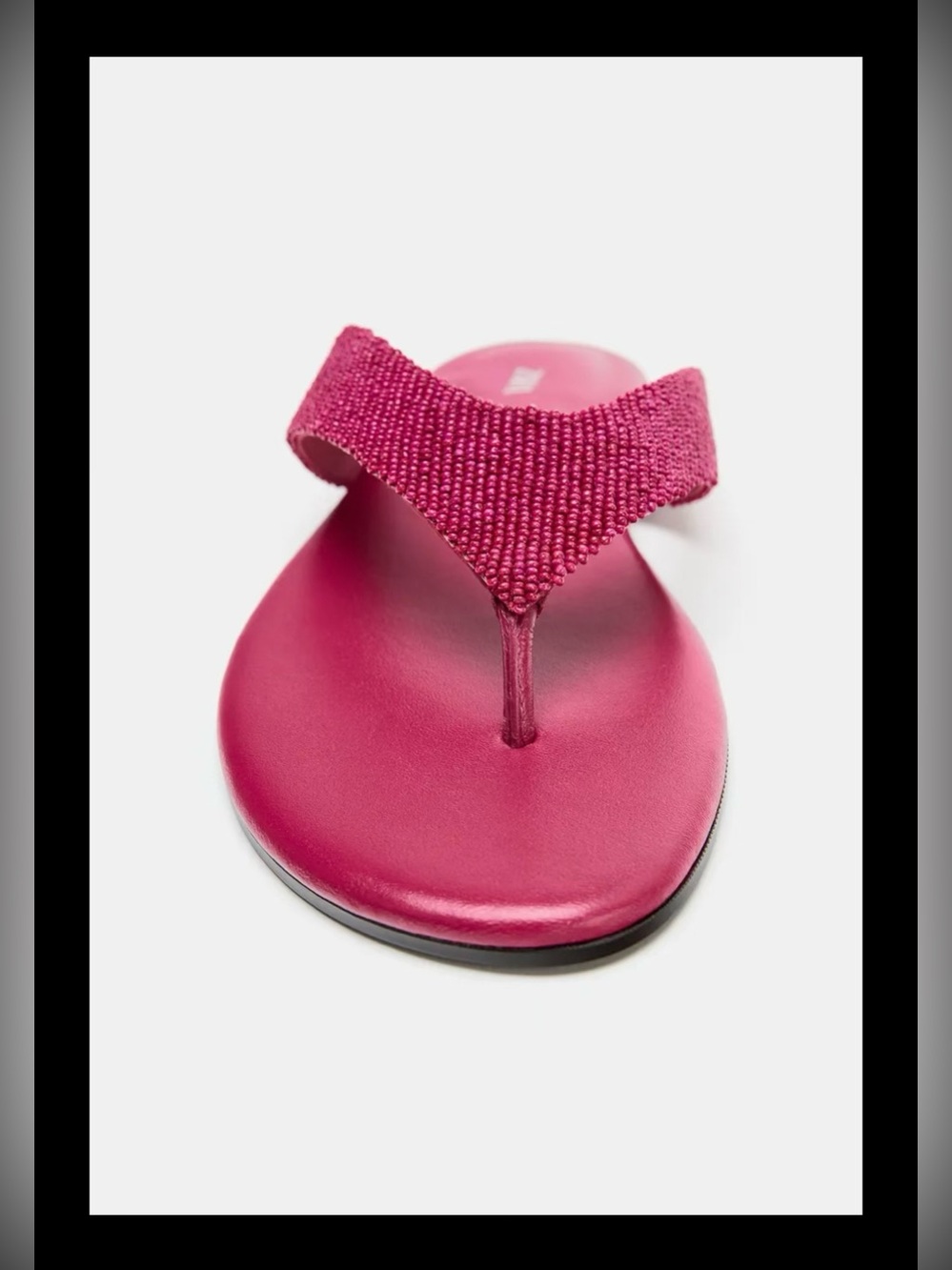 ZARA Pink Fuchsia Beaded Flat Thong Sandals | Size 6.5 | NWT